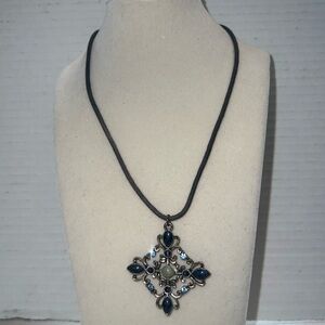 Gothic Cross Pendant‎ Necklace Dark Blue Rhinestone Choker